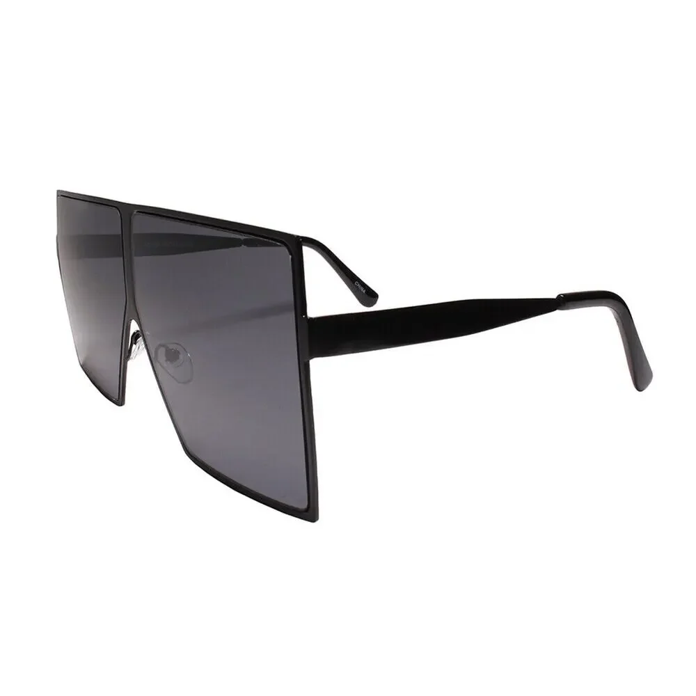 Contemporary Glam XXL Oversized Metal Square Black Sunglasses Women